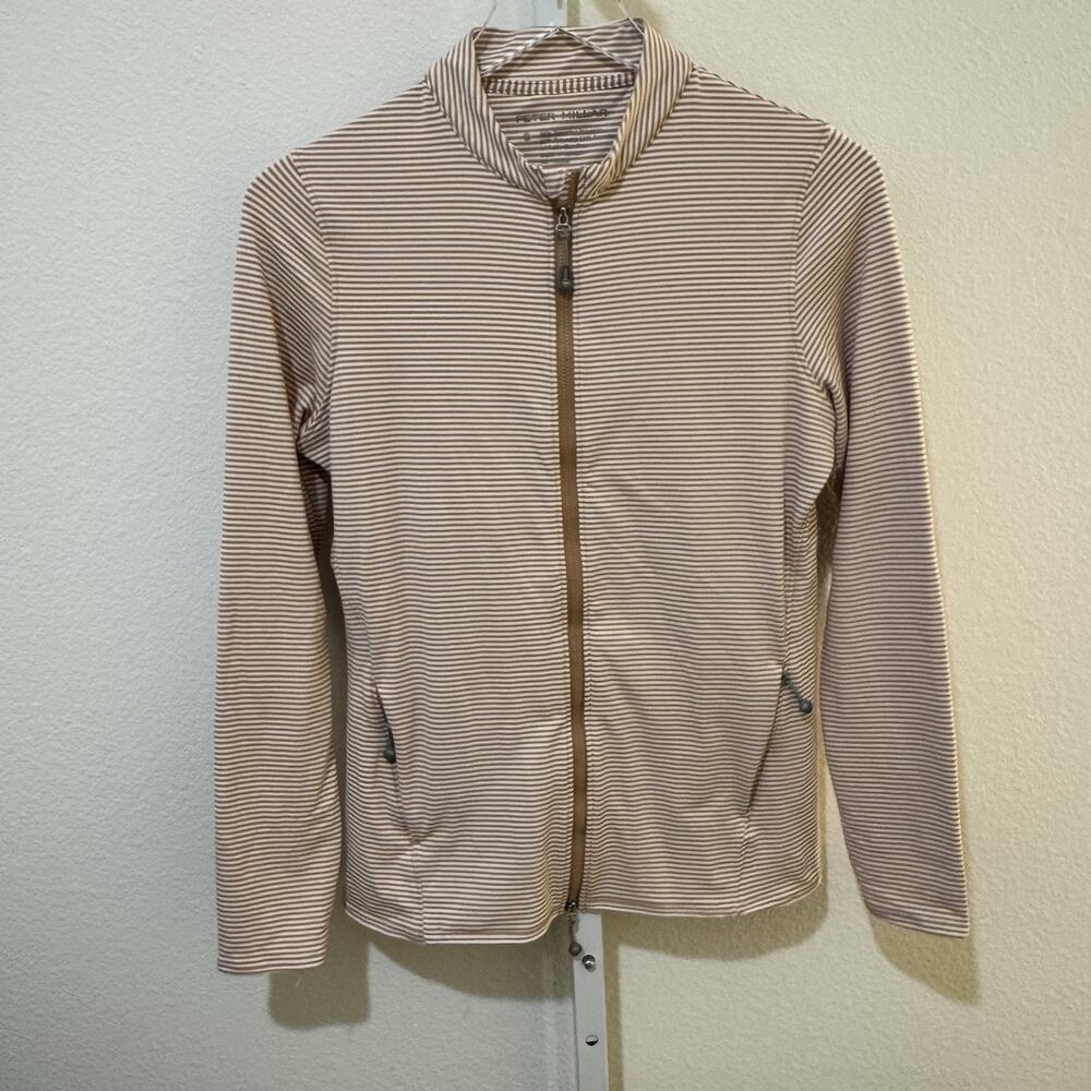 Peter Millar Golf Jacket Womens S Stripe White Full Zip Pockets Stretch NWOT